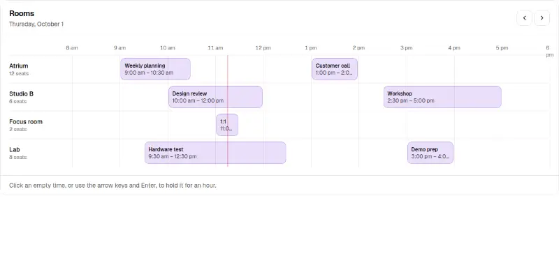Calendar Pro 1: room and resource timeline preview