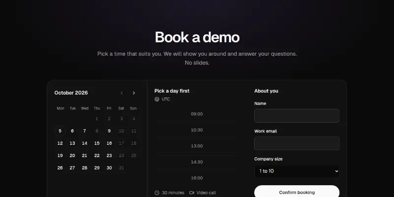 Contact Pro 2: book a demo with a calendar preview