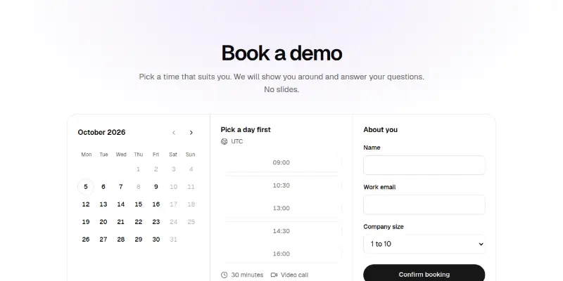 Contact Pro 2: book a demo with a calendar preview