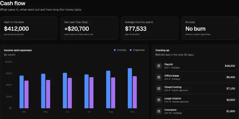 Dashboard Pro 5: cash flow and runway preview