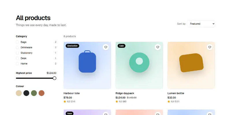 Ecommerce Pro 1: catalogue with filters preview