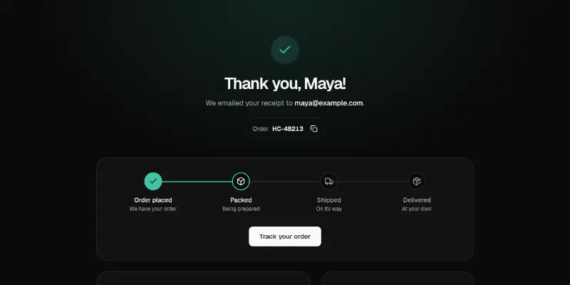 Ecommerce Pro 10: order confirmation with tracking preview
