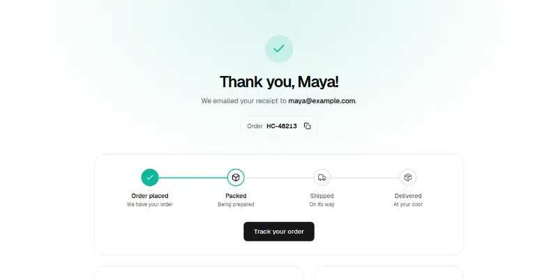 Ecommerce Pro 10: order confirmation with tracking preview