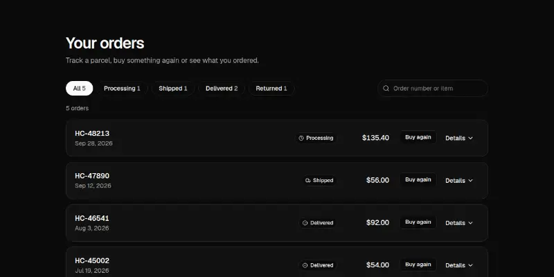 Ecommerce Pro 11: order history preview