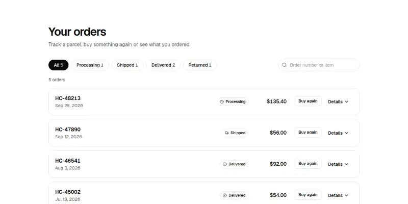 Ecommerce Pro 11: order history preview