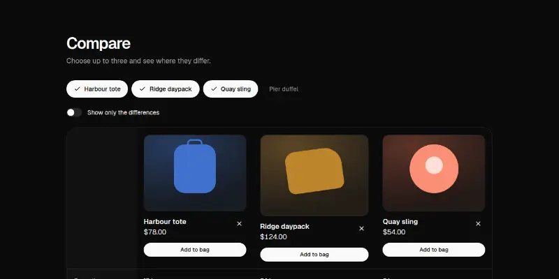 Ecommerce Pro 12: compare products preview