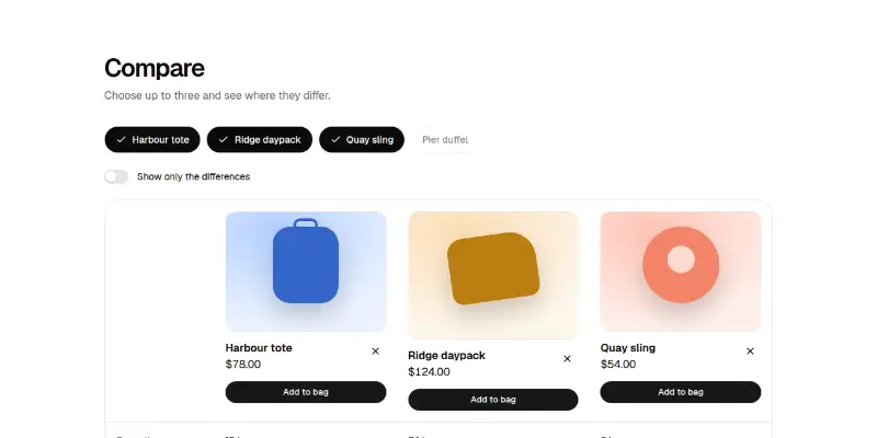 Ecommerce Pro 12: compare products preview