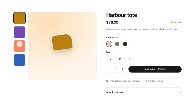 Ecommerce Pro 2: product page with variants preview
