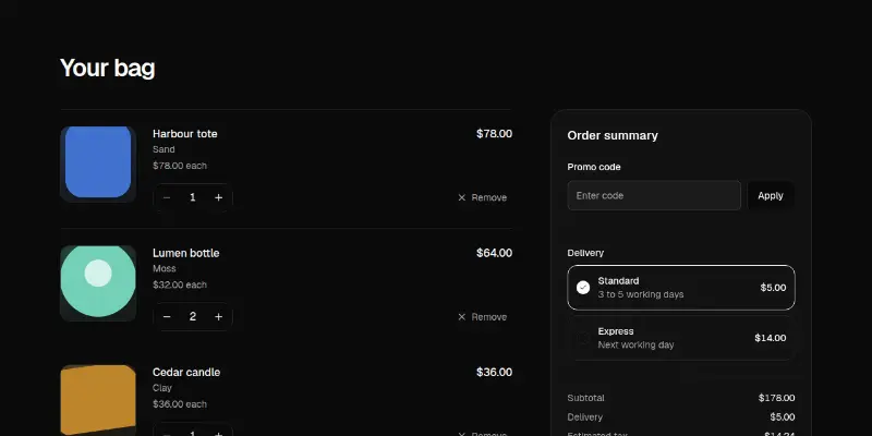 Ecommerce Pro 5: cart page with promo code preview