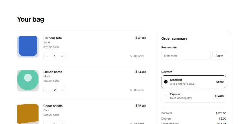 Ecommerce Pro 5: cart page with promo code preview