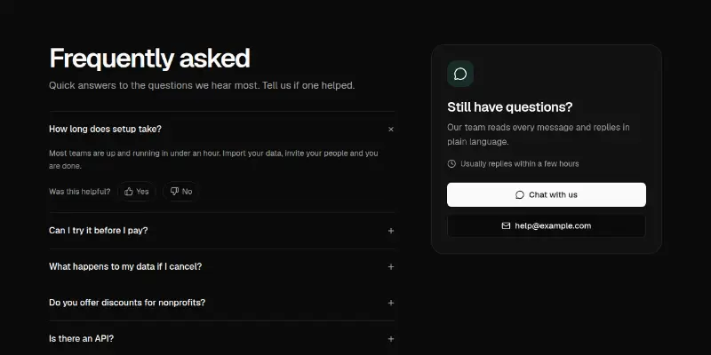 Faq Pro 2: helpful votes and support card preview