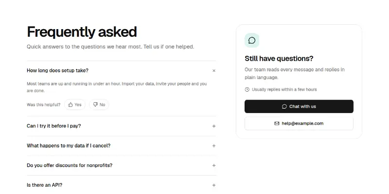 Faq Pro 2: helpful votes and support card preview
