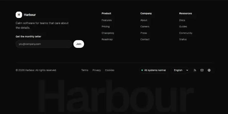 Footer Pro 1: rich footer with letter signup preview