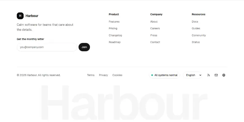 Footer Pro 1: rich footer with letter signup preview