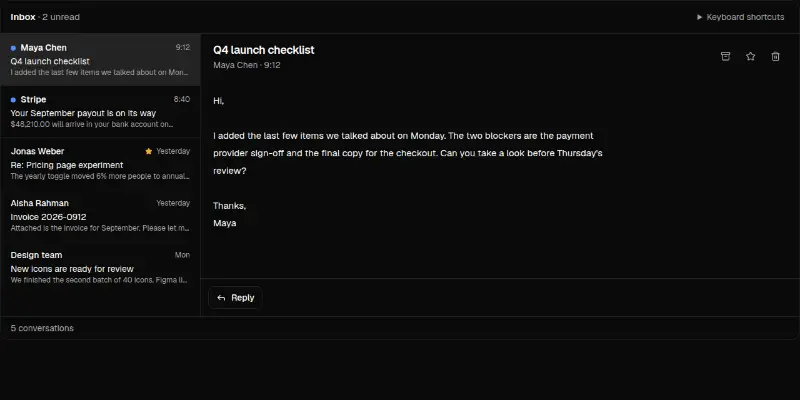 Mail Pro 1: triage inbox with keyboard shortcuts preview
