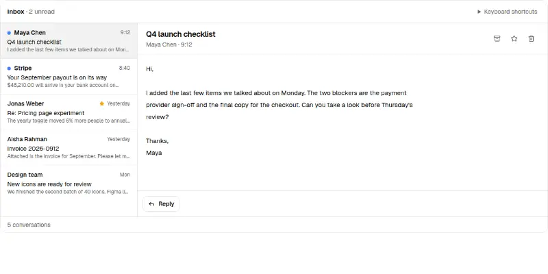 Mail Pro 1: triage inbox with keyboard shortcuts preview