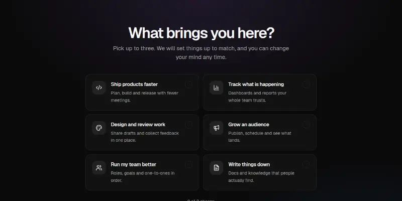 Onboarding Pro 2: pick what you want to do preview