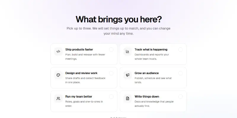 Onboarding Pro 2: pick what you want to do preview