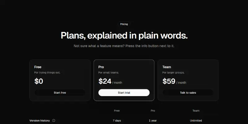 Pricing Pro 10: plans with plain-words explanations preview