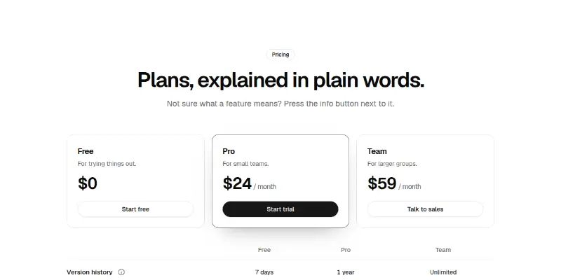 Pricing Pro 10: plans with plain-words explanations preview