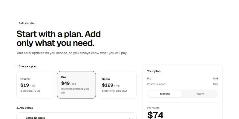 Pricing Pro 12: build your plan with extras preview