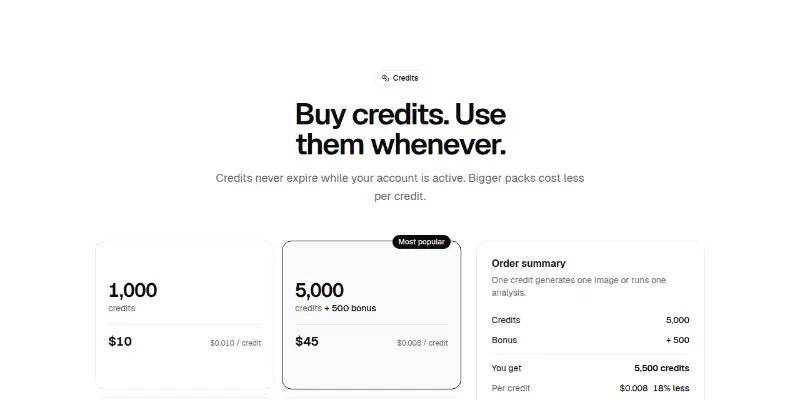 Pricing Pro 13: credit packs preview