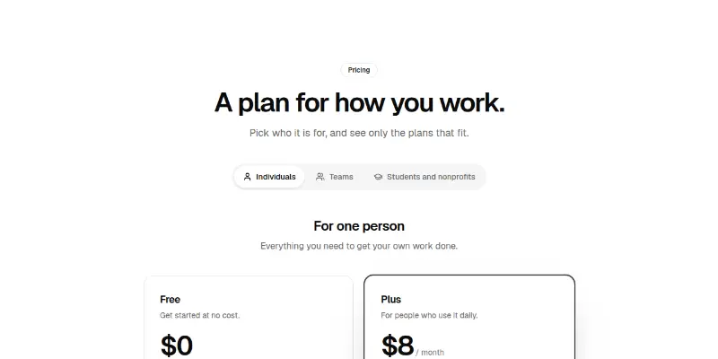 Pricing Pro 14: audience tabs preview