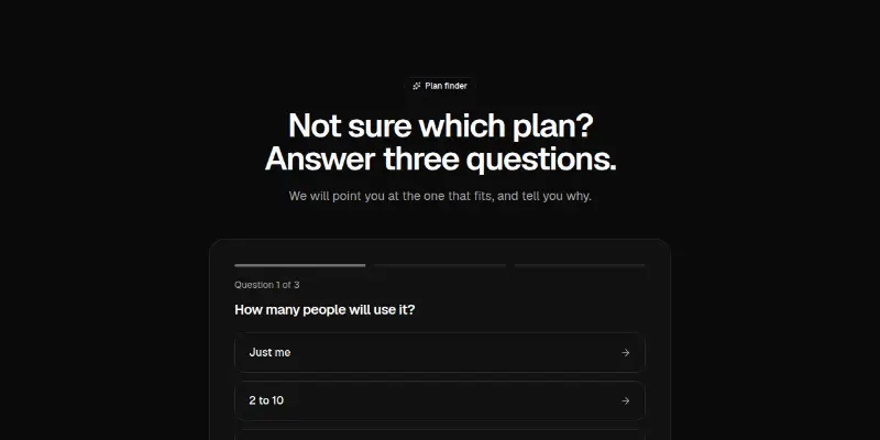 Pricing Pro 7: plan finder quiz preview