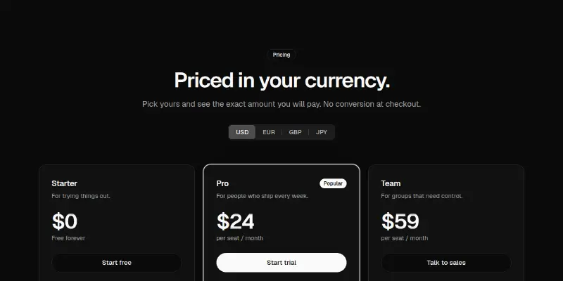 Pricing Pro 8: currency switch preview