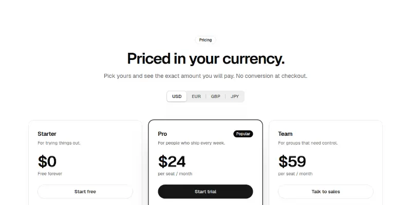 Pricing Pro 8: currency switch preview