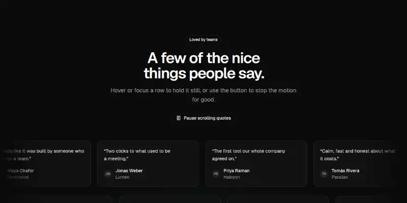 Testimonials Pro 2: two rows of moving quotes preview