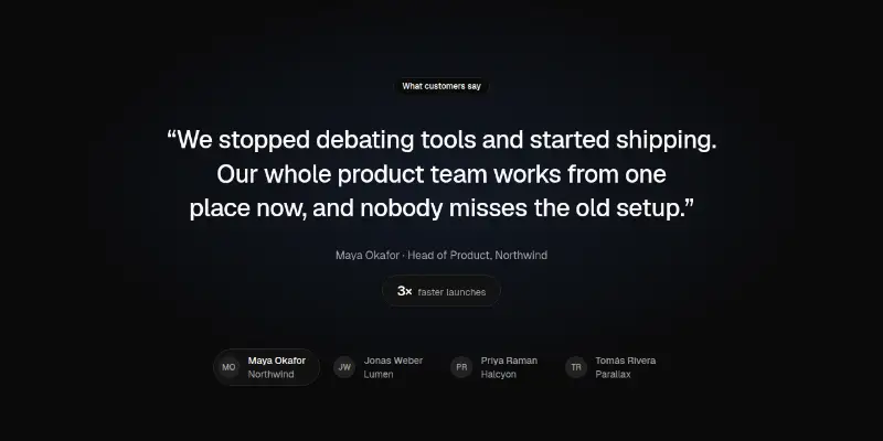 Testimonials Pro 3: one big quote with a person picker preview