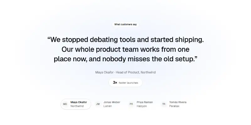 Testimonials Pro 3: one big quote with a person picker preview