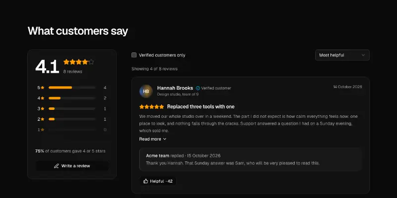 Reviews 1: customer reviews preview