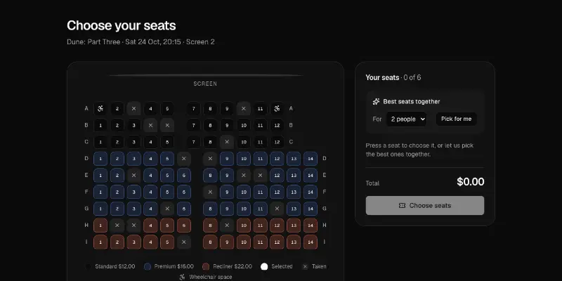 Seat map 1: choose seats preview