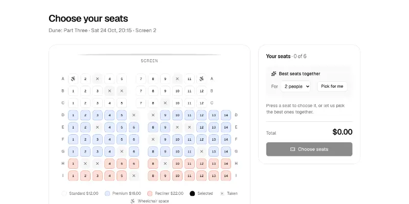 Seat map 1: choose seats preview