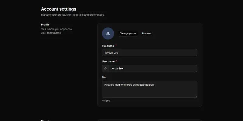 Settings 1: profile and account preview