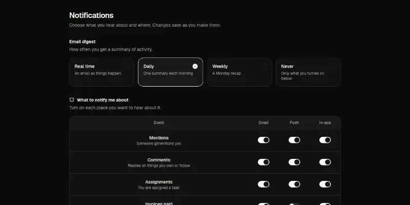 Settings 2: notification preferences preview