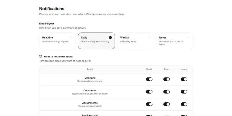 Settings 2: notification preferences preview