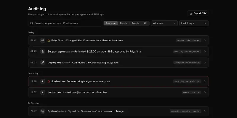 Settings 5: audit log preview