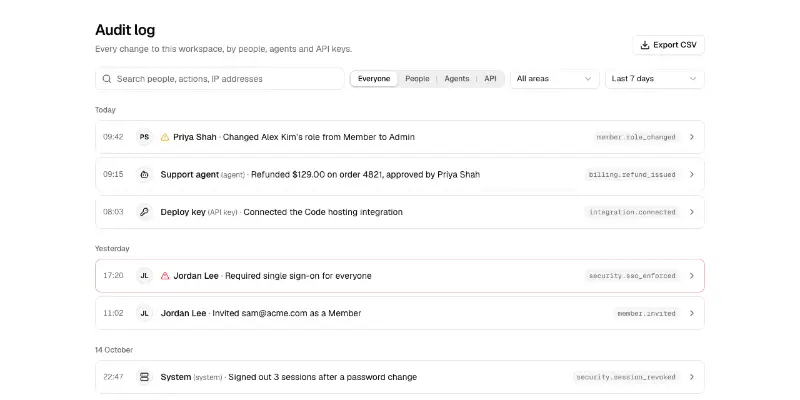 Settings 5: audit log preview