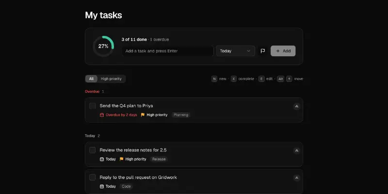 Tasks 1: task list preview