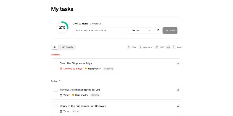 Tasks 1: task list preview