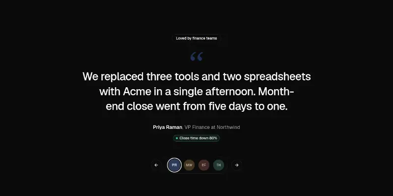 Testimonials 2: featured quote with avatar picker preview
