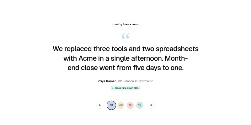 Testimonials 2: featured quote with avatar picker preview