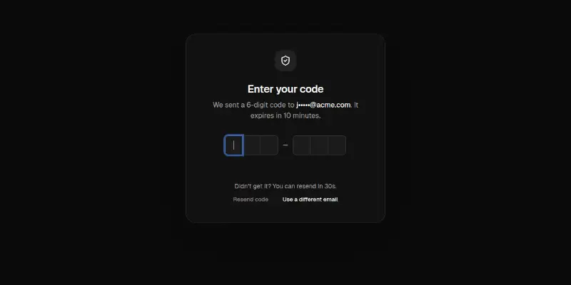 Verify 1: one-time code with resend preview