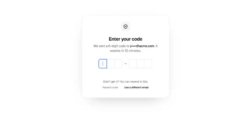 Verify 1: one-time code with resend preview